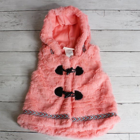 Little Lass Baby Girl Faux Fur Jacket Toggle Vest Size 0 3 Months - Picture 1 of 5